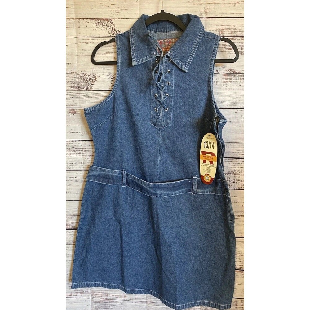 NWT Vintage Revolt Denim Dress Y2K Forever Classics  Size 13/14 Side Zipper